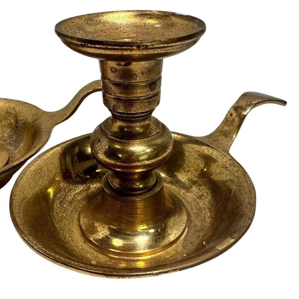 Brass Chamberstick Taper Candle Holders with Finger Loops Set of 2 vintage